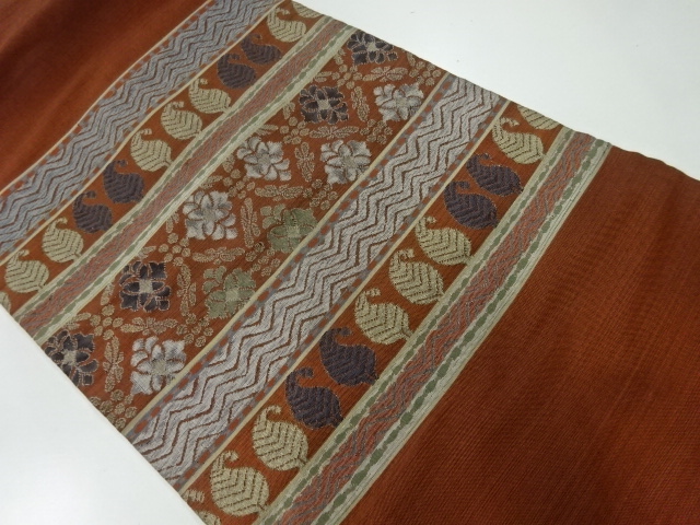 JAPANESE KIMONO / VINTAGE NAGOYA OBI / SILK / WOVEN FLORAL PLANTS